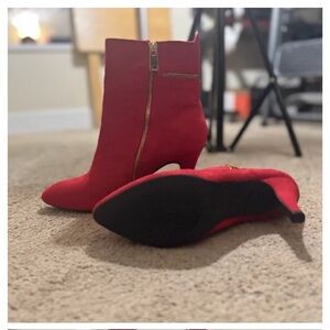 Red Faux Suede Ankle Boots